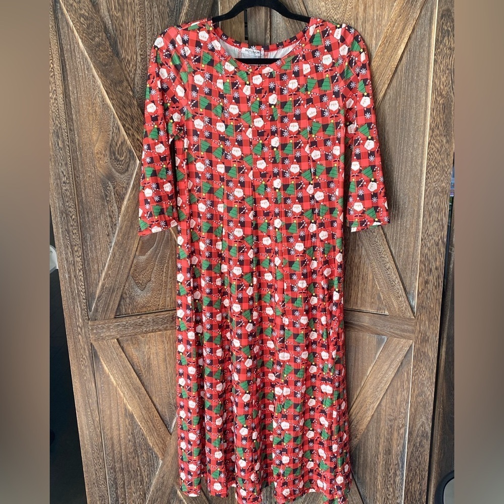 Size Medium Christmas Tree Santa Clause Fit & Flare Dress Red Green Black